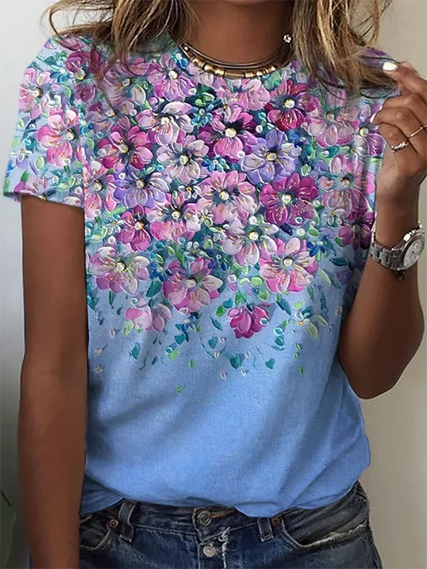 Floral Crew Neck Casual Short sleeve T-Shirt