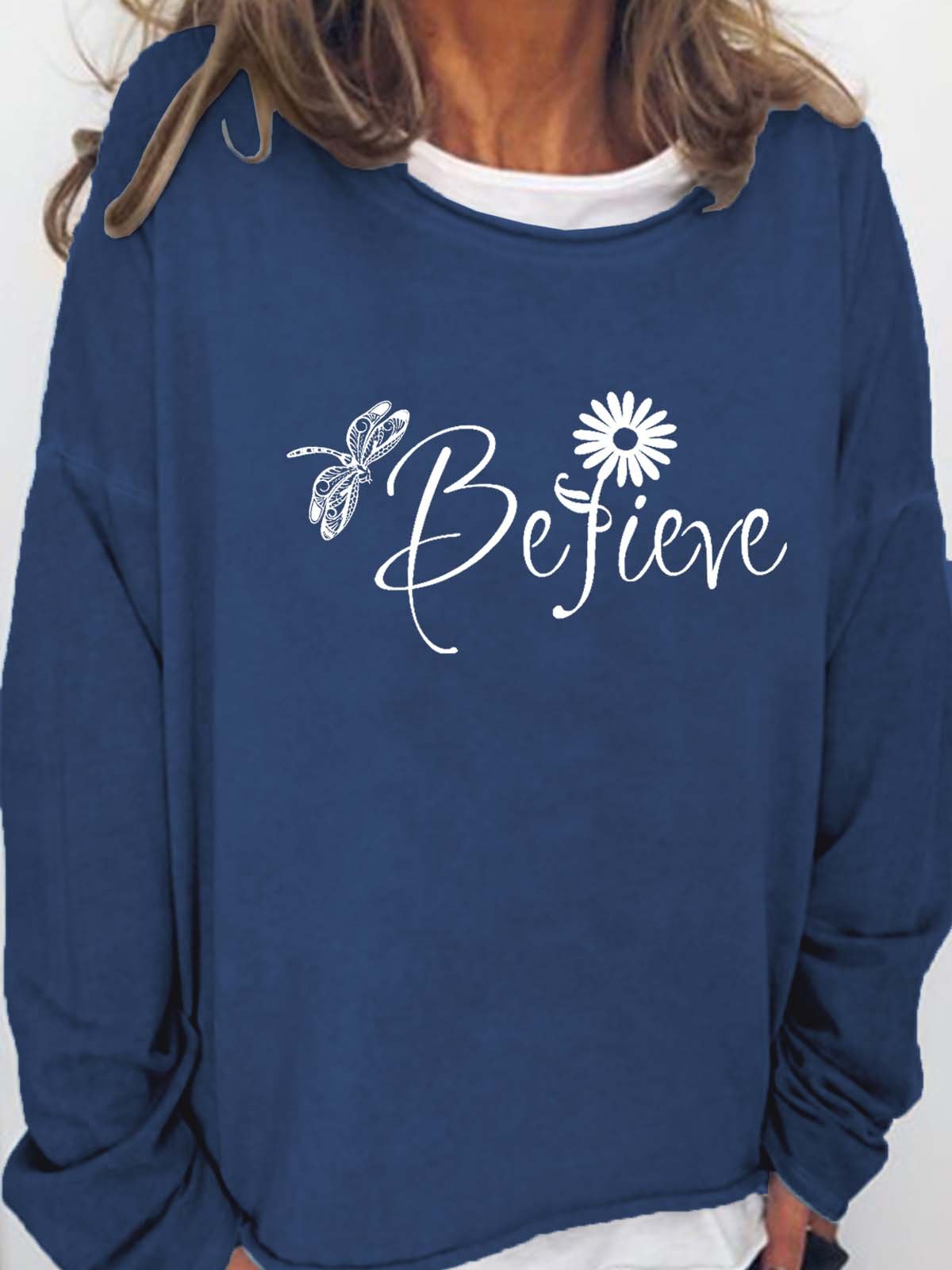 Women Dragonfly Floral Letters Casual Sweatshirt