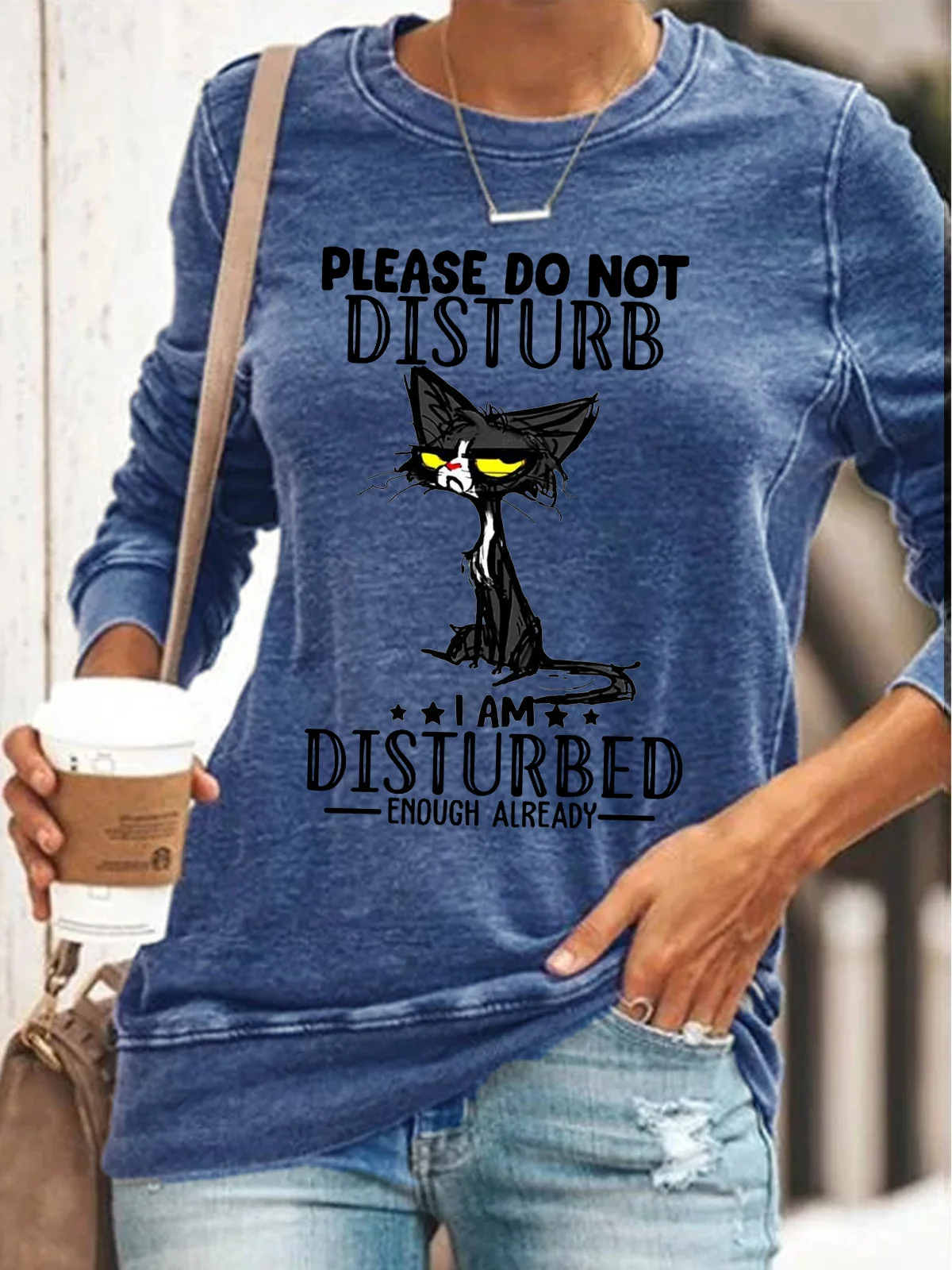 Womens Please Do Not Disturb Letters Regular Fit Sweatshirt