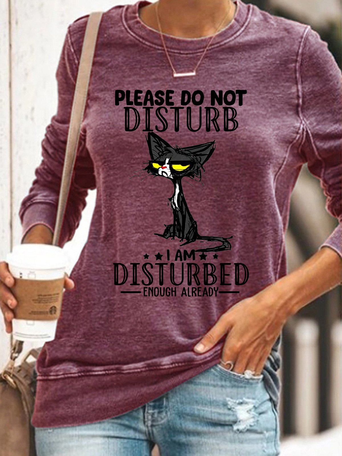 Womens Please Do Not Disturb Letters Regular Fit Sweatshirt