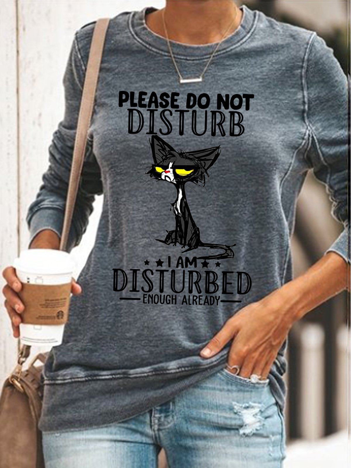Womens Please Do Not Disturb Letters Regular Fit Sweatshirt