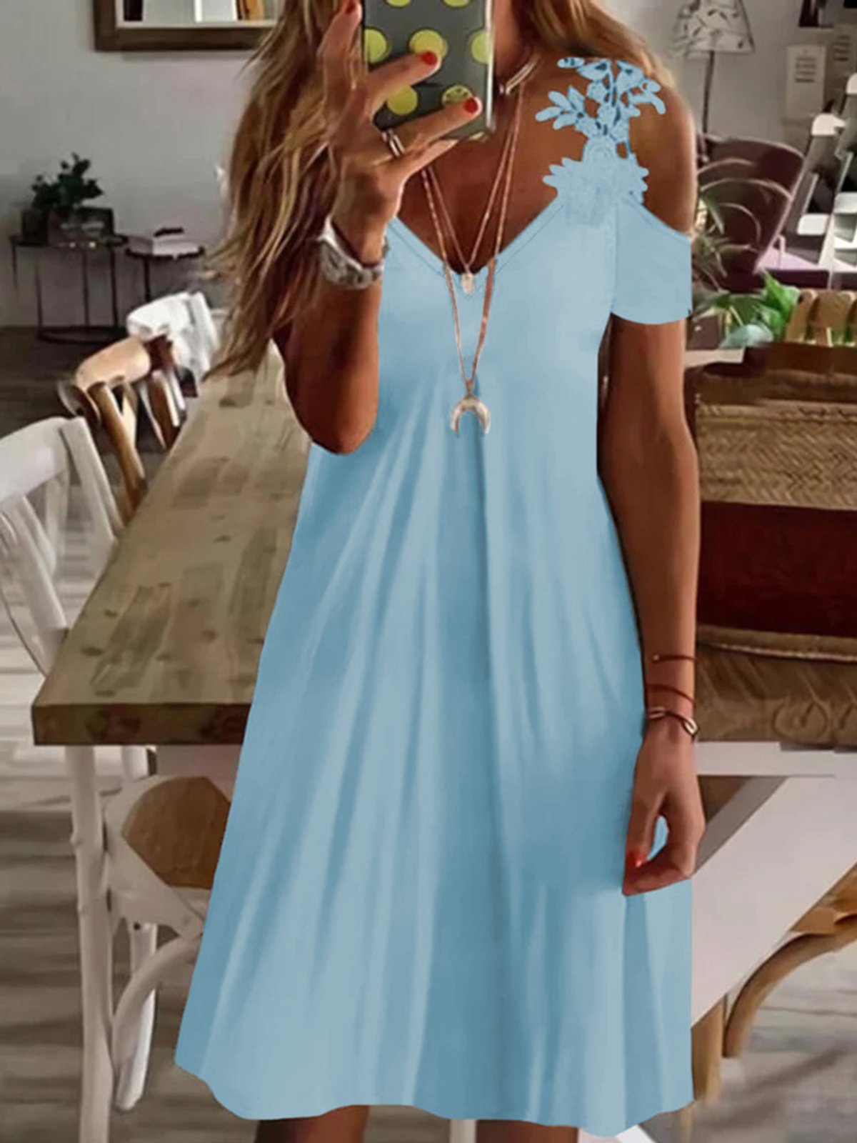 Casual Short Sleeve V Neck Dress