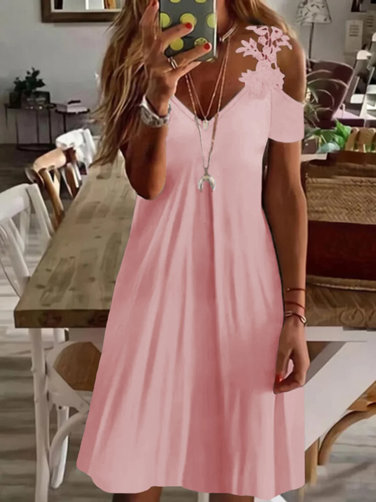 Casual Short Sleeve V Neck Dress