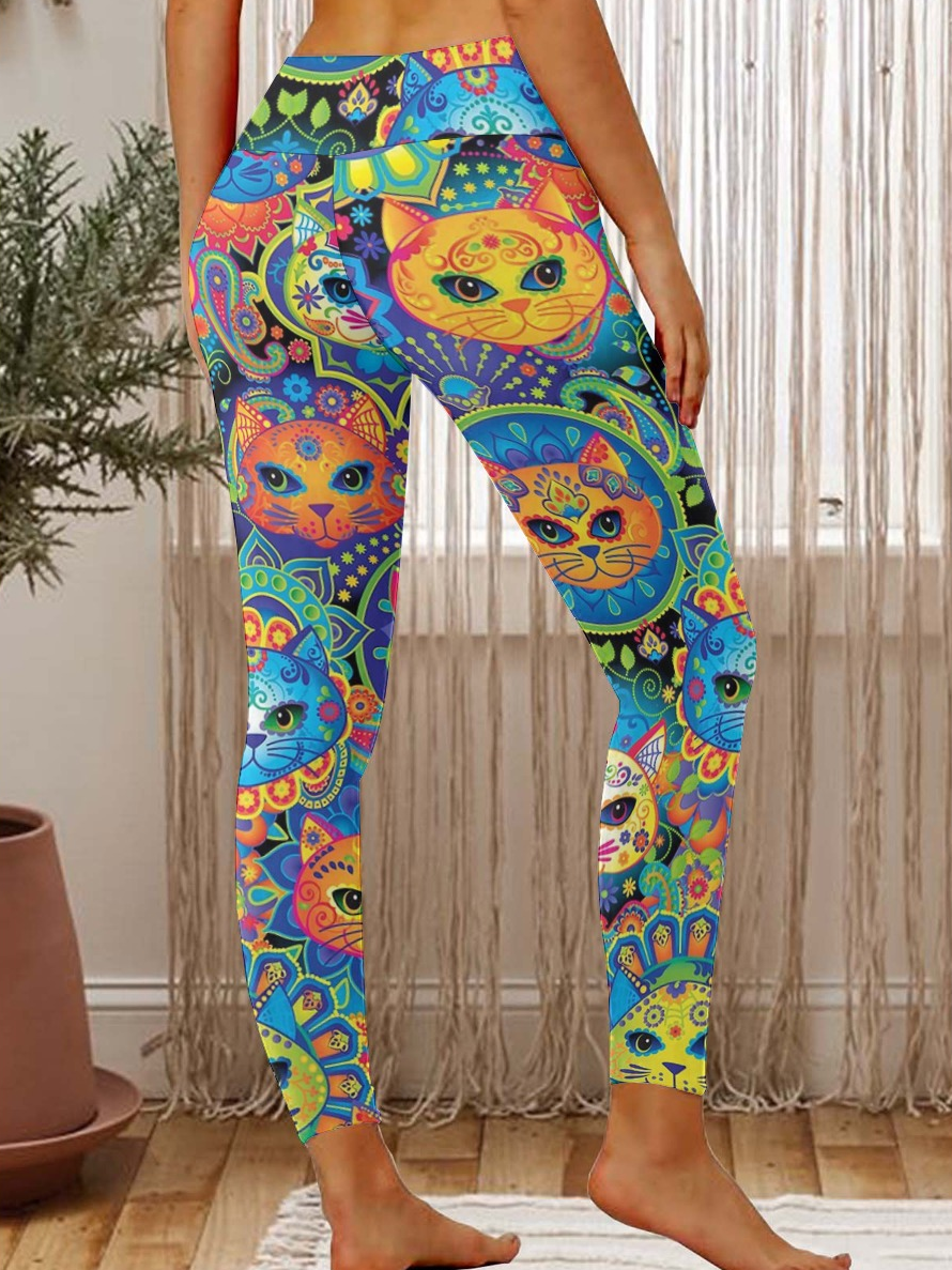 Women Funny Regular Fit Cat Leggings