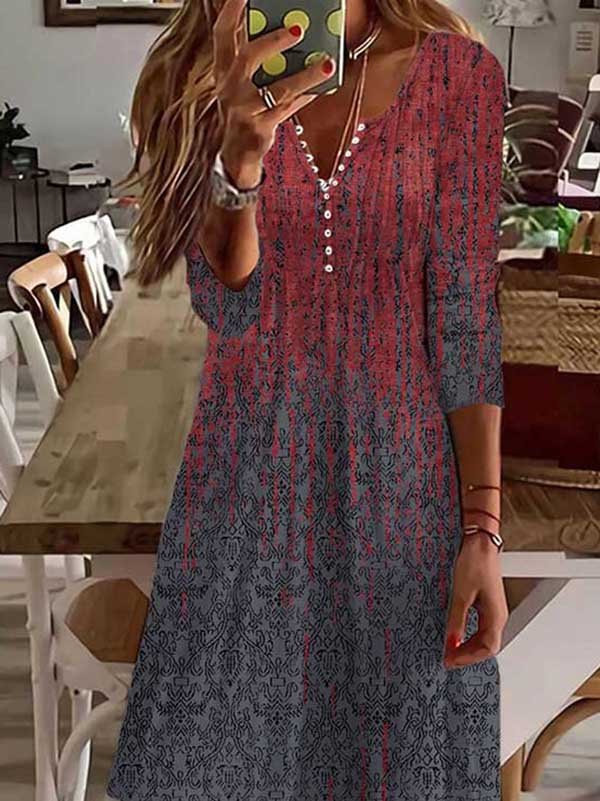 Abstract V Neck Casual Dress
