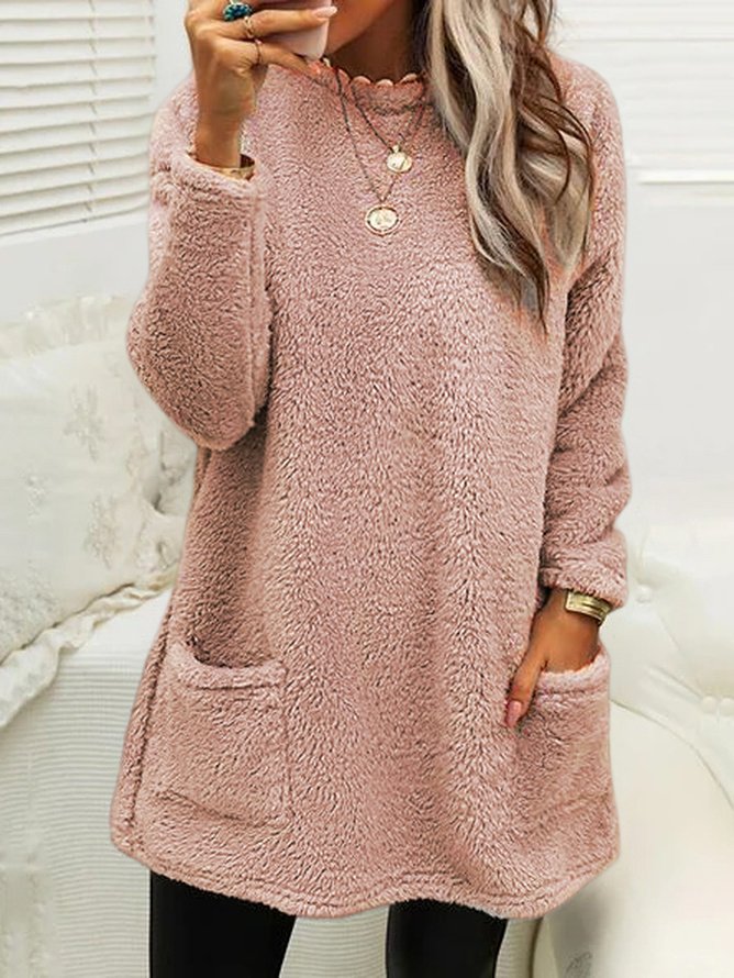 Plush Crew Neck Casual Thermal Dress