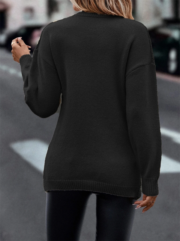 Daily Plain Casual Cross V Neck Tunic Winter Knitted Loose Long Sleeve Sweater