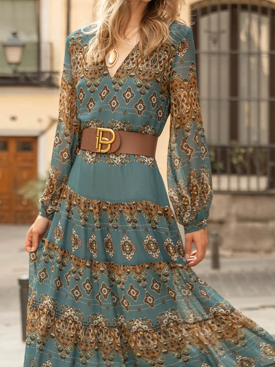 V Neck Chiffon Vacation Ethnic Dress