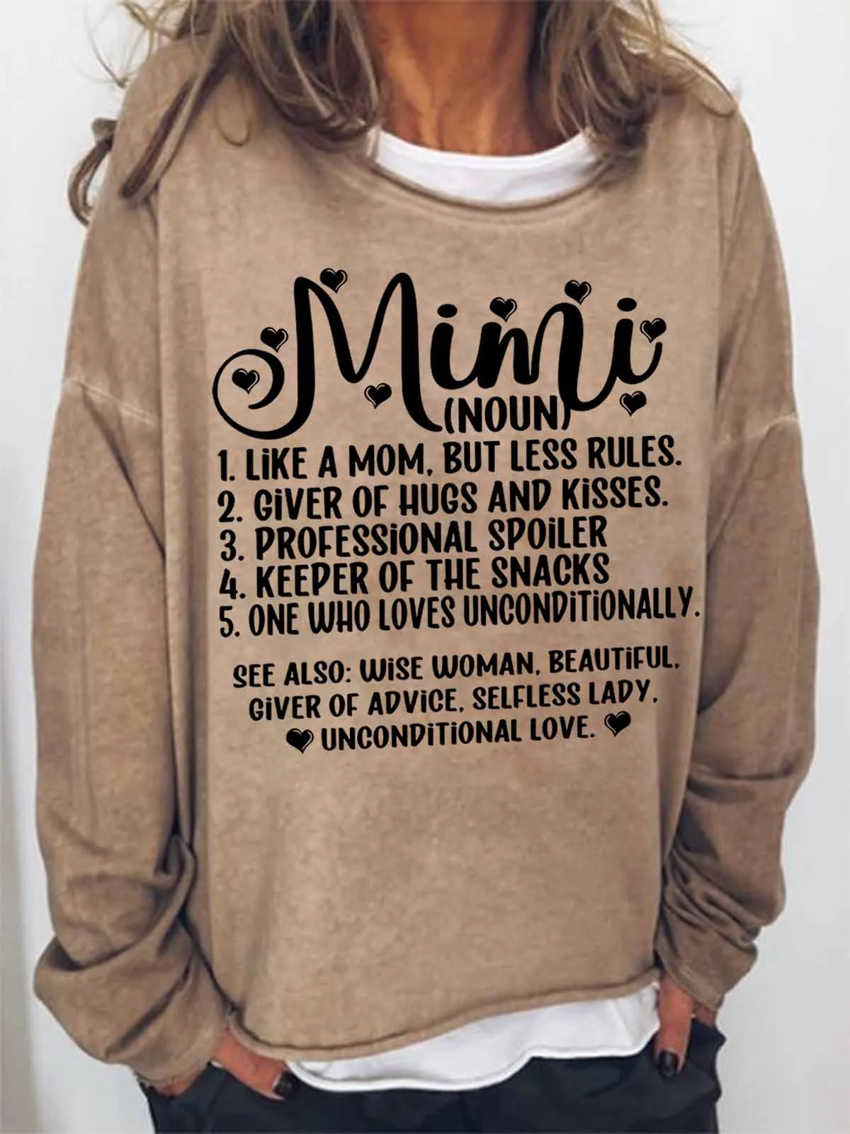 Women's Funny Word MiMi Text Letters Loose Simple Sweatshirt