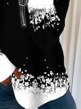 Plus Size Casual Zipper Printed Sweatshirt