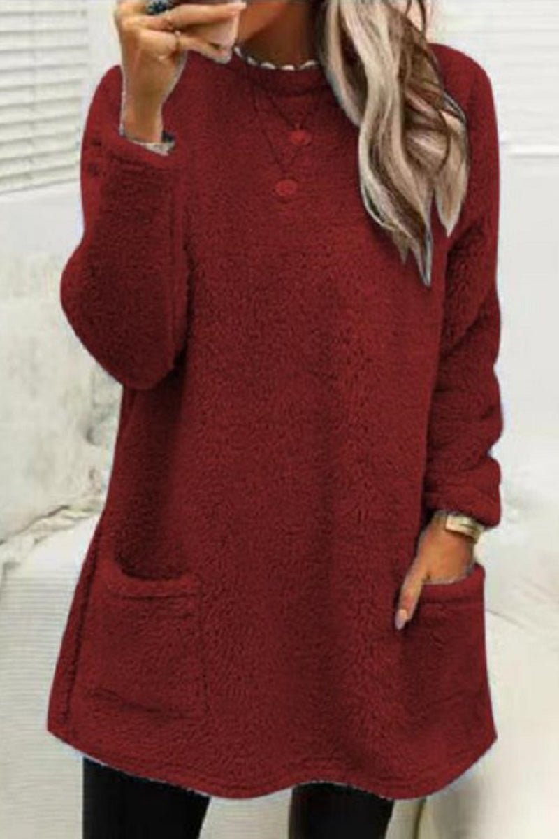 Plush Crew Neck Casual Thermal Dress