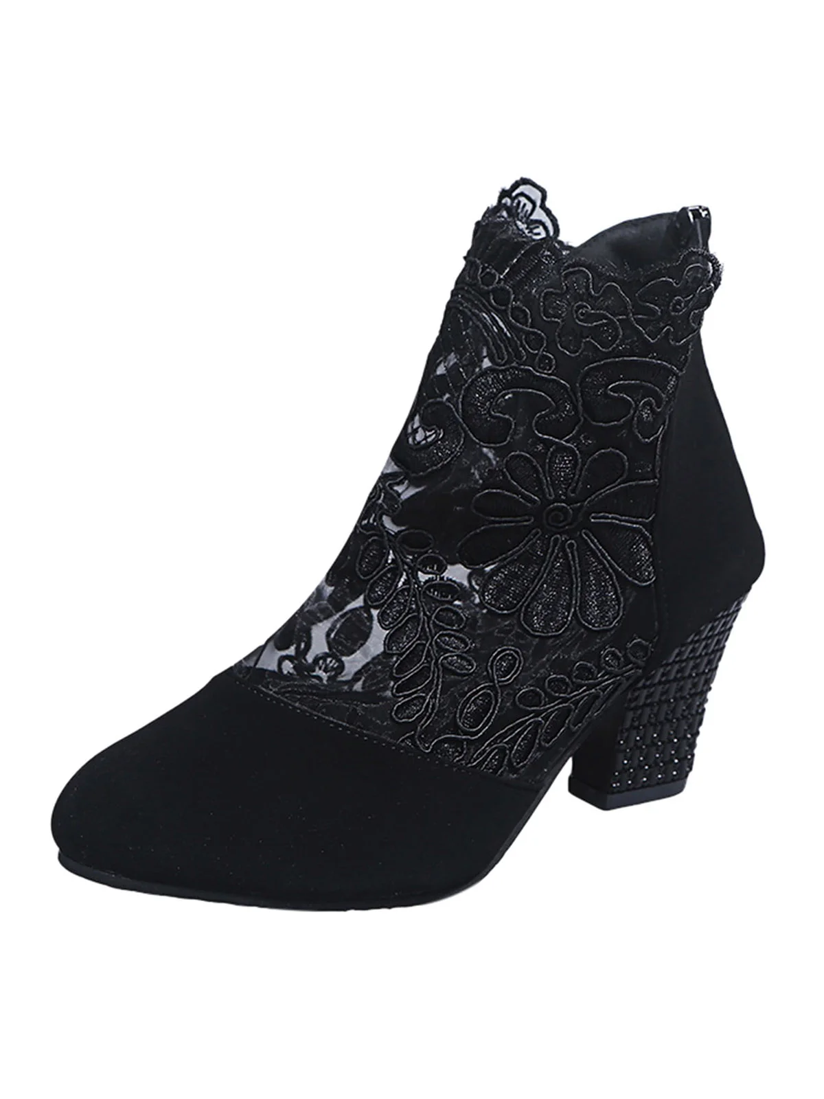 Lace Split Joint Chunky Heel Sandals Boots with Back Zip