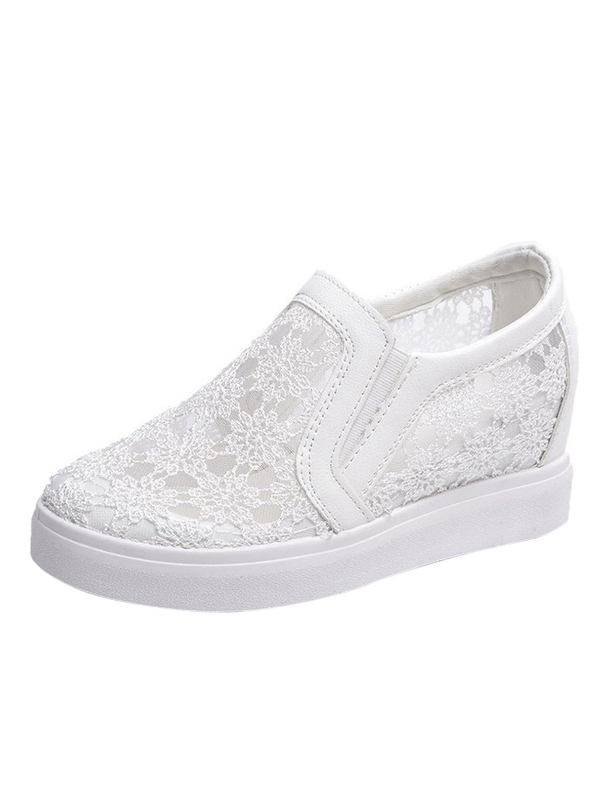 Flower Embroidery Lace Detail Hidden Heeled Shoes