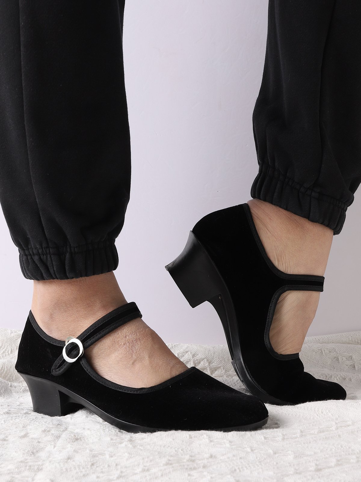 Black Comfortable Soft Block Heel Dance Shoes