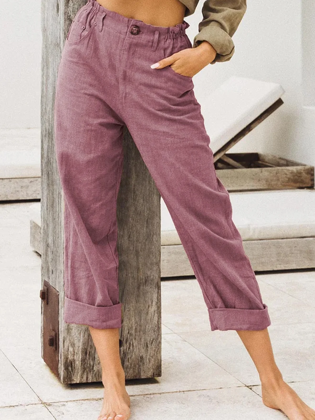 zolucky Casual Cotton Plain Linen Pants