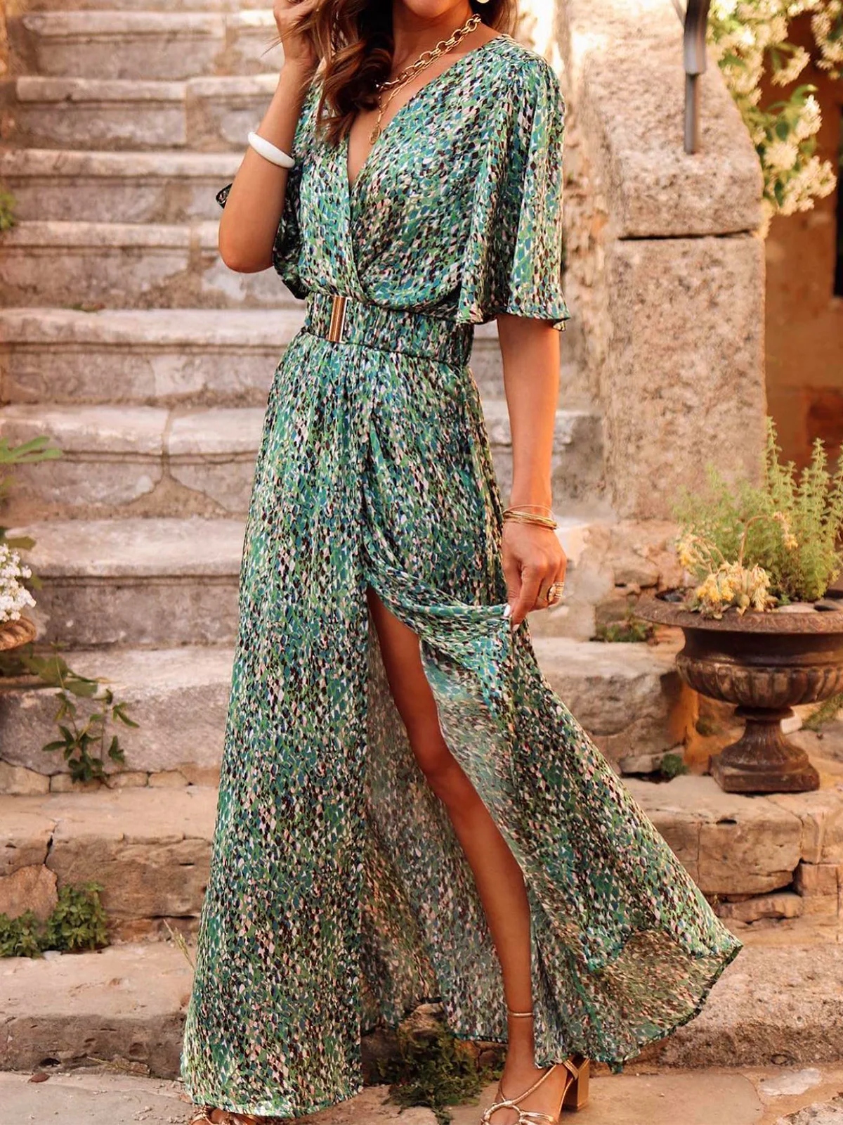 Vacation Disty Floral Short Sleeve Dress