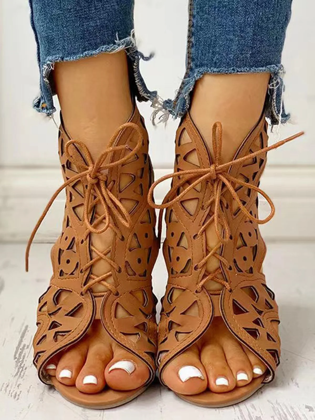 Resort Cutout Lace-Up Sandal Boots