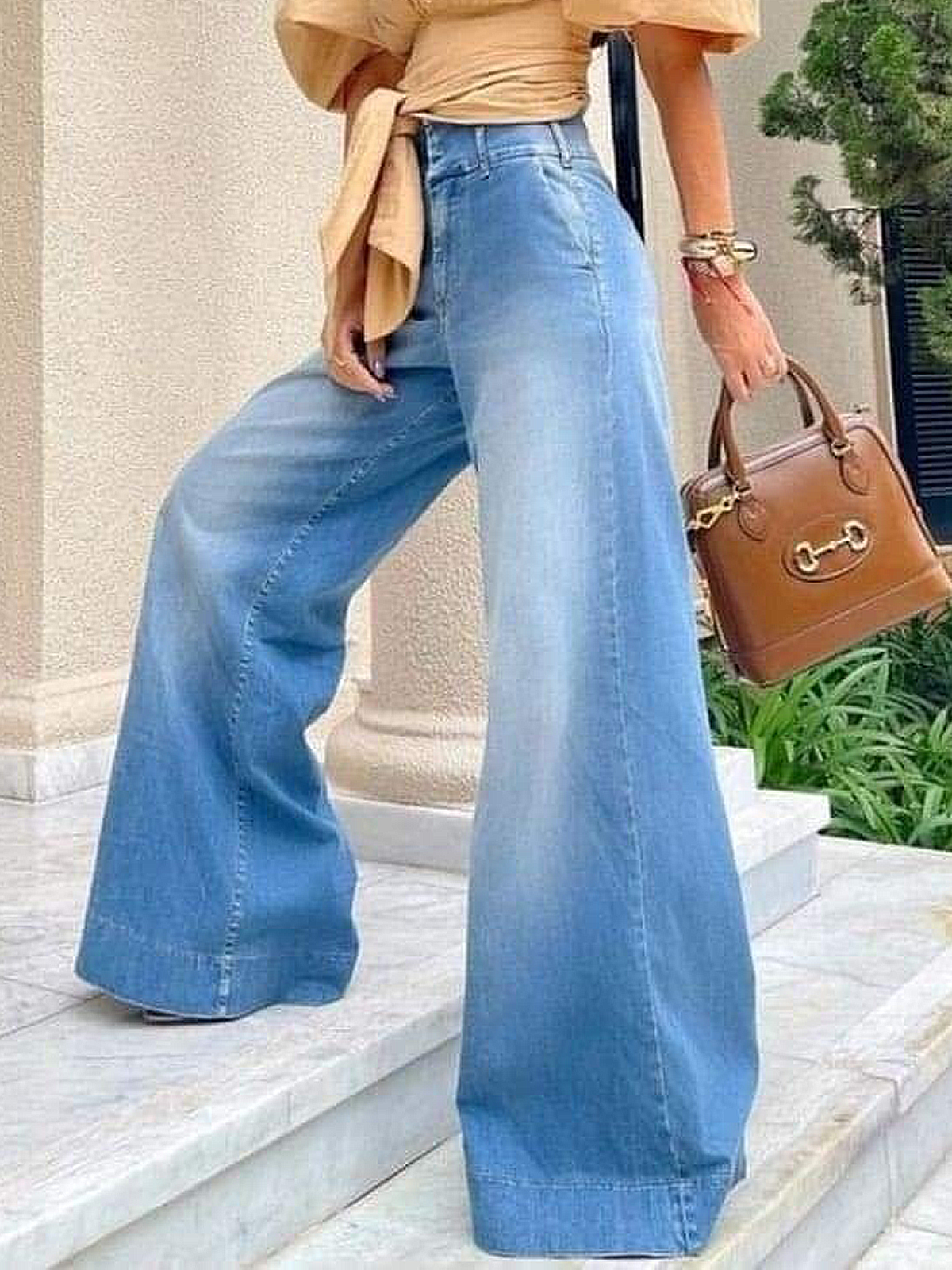 Loose High Waist Plain Urban Wide leg Long Jeans