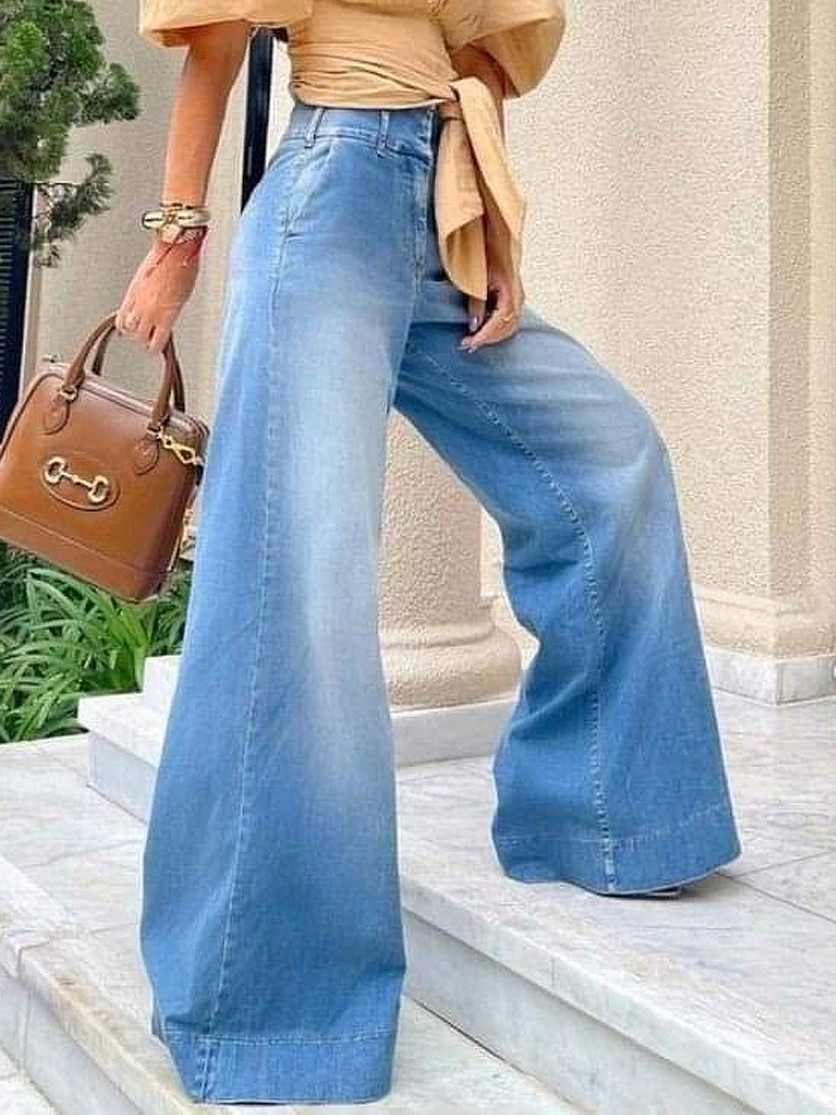 Loose High Waist Plain Urban Wide leg Long Jeans