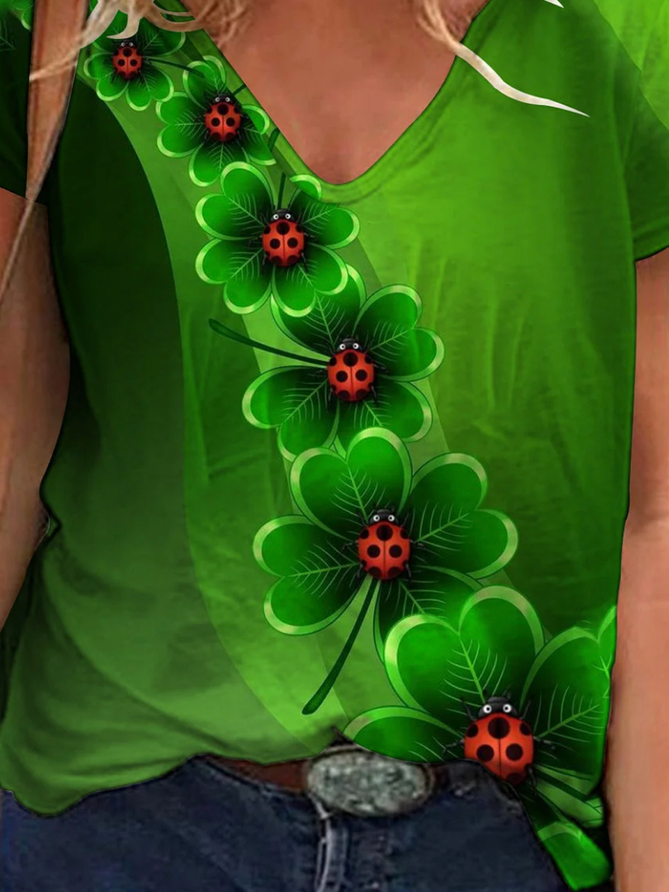 Casual Floral V Neck Loose T-Shirt