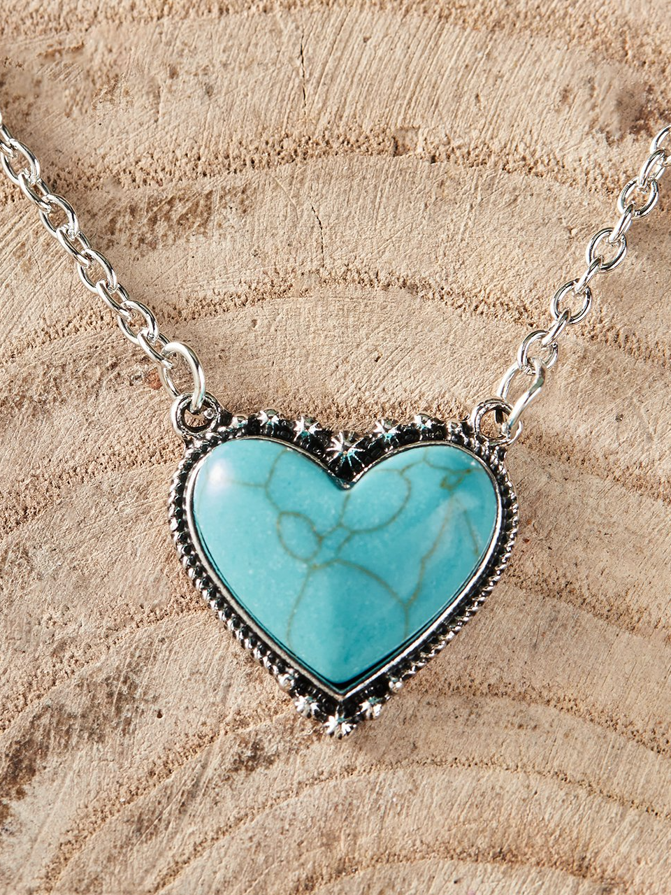 Boho Natural Turquoise Heart Pattern Necklace Sweater Chain Ethnic Vintage Jewelry