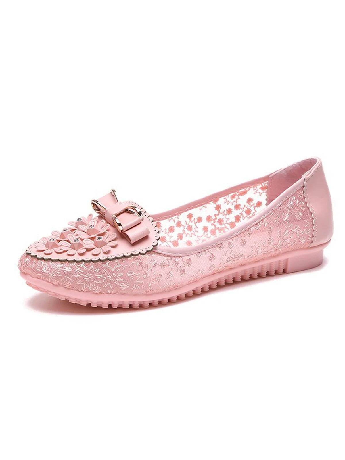 Elegant Applique Bowknot Decor Lace Split Joint Flat Shoes