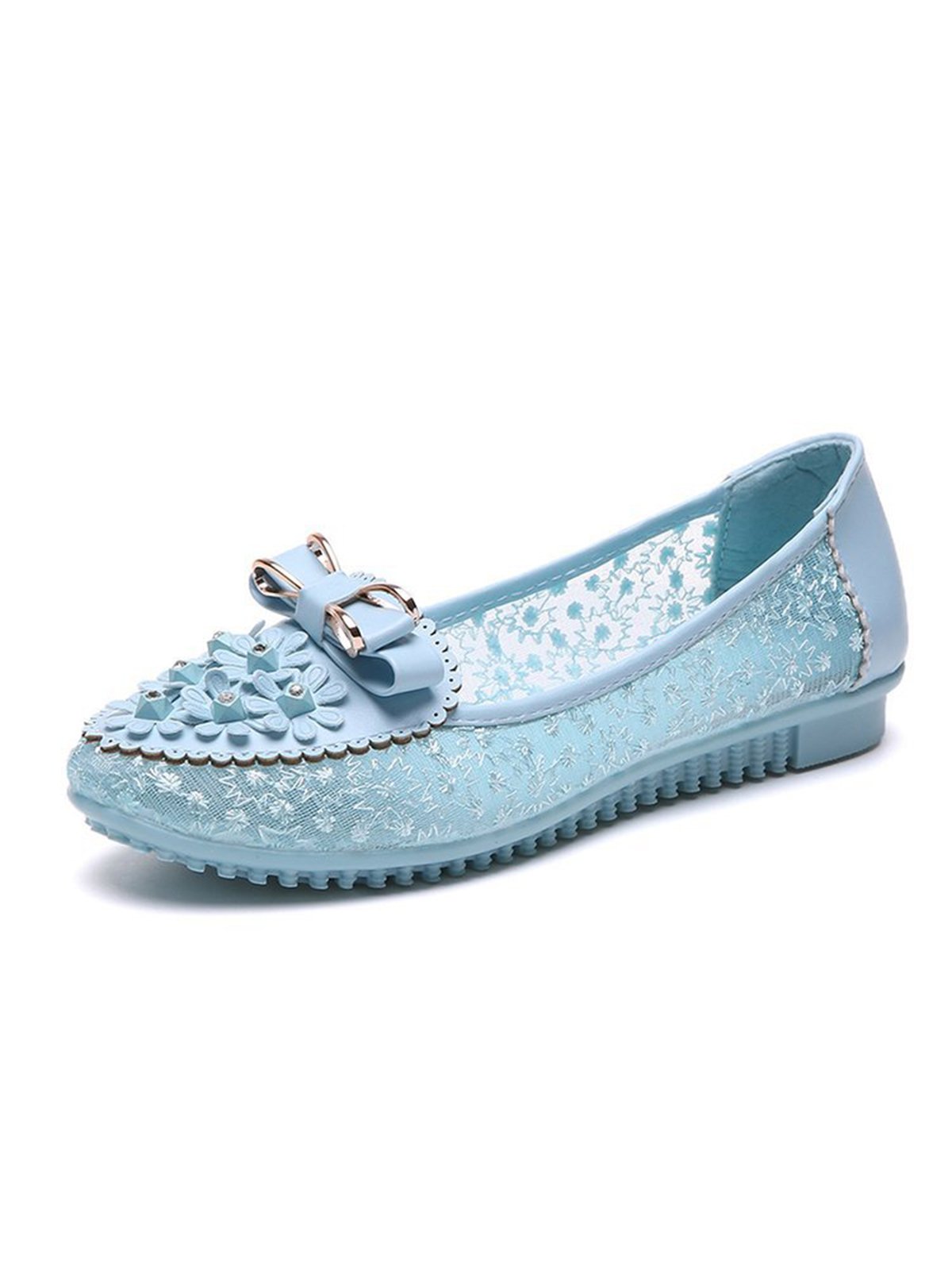 Elegant Applique Bowknot Decor Lace Split Joint Flat Shoes