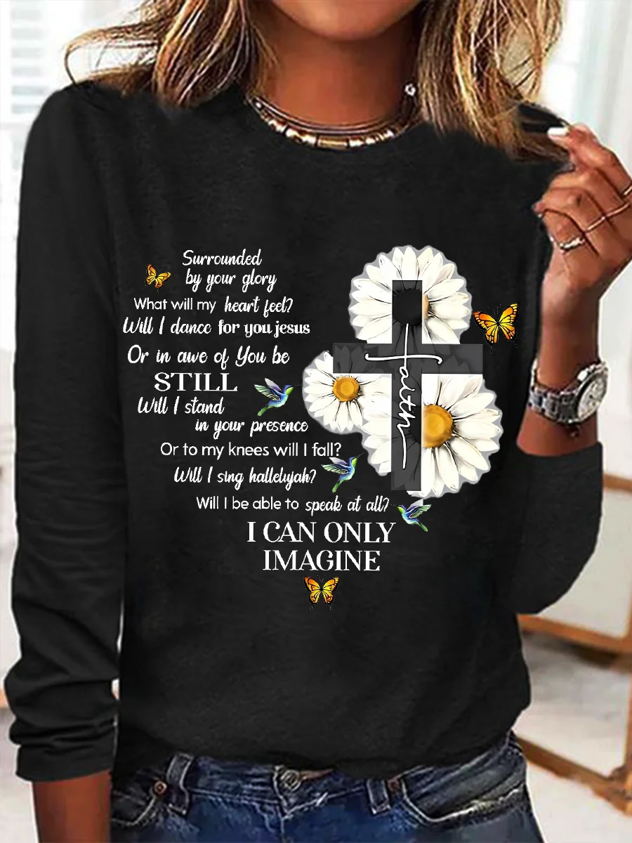 Women's Mercyme I Can Only Imagine Daisy Cross Christian Regular Fit Daisy Long sleeve Shirt