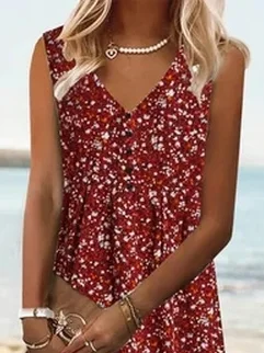 V Neck Vacation Floral Dress