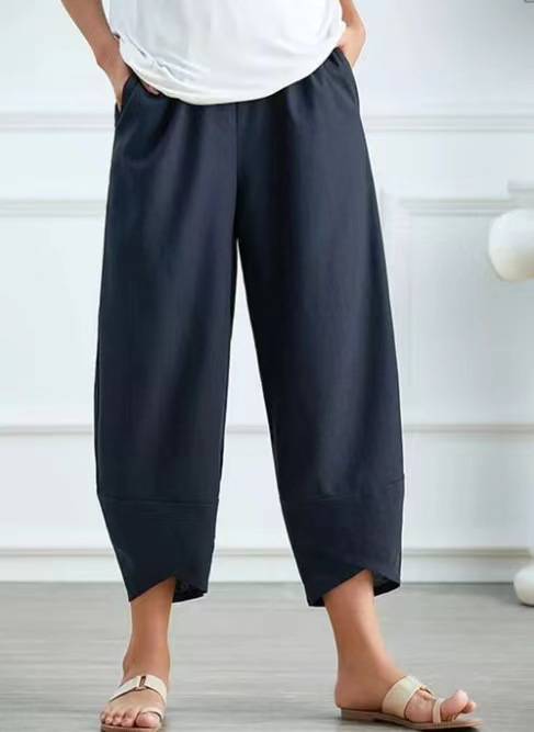 Women Solid Casual Linen Cotton Pants