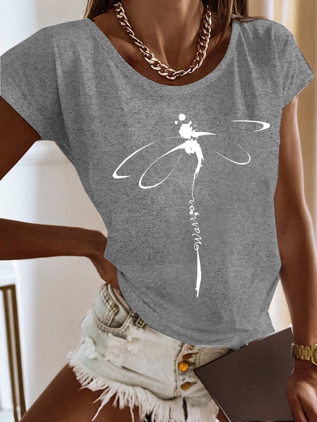 Casual Jersey Dragonfly Loose T-Shirt