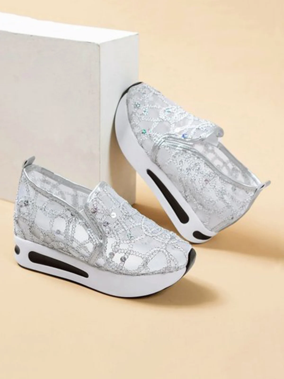 Fashion Sequin Breathable Mesh Slip On Platform Sneakers