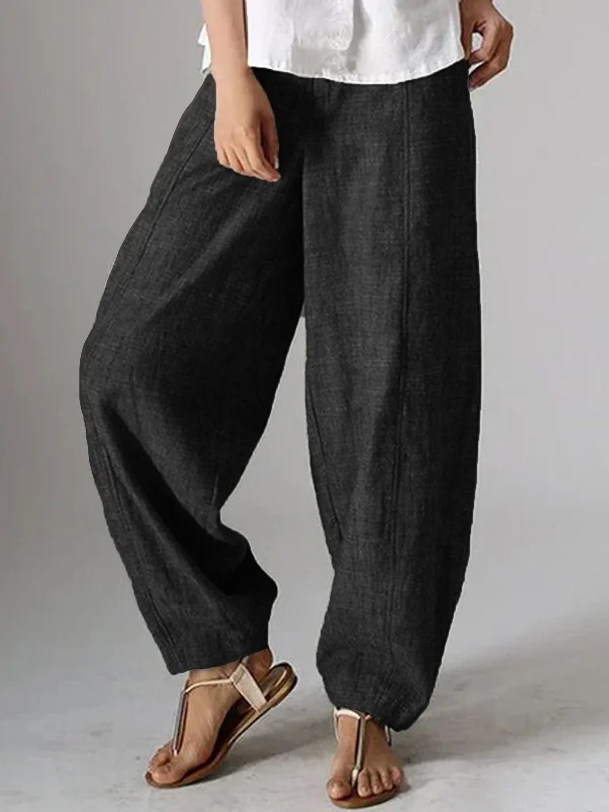 Natural Casual Plain Linen Pants for Women