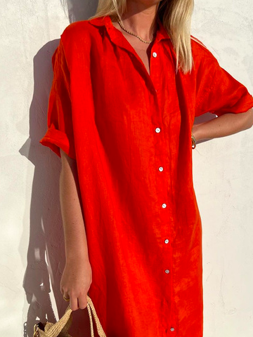 Loose Shirt Collar Casual Cotton Dress