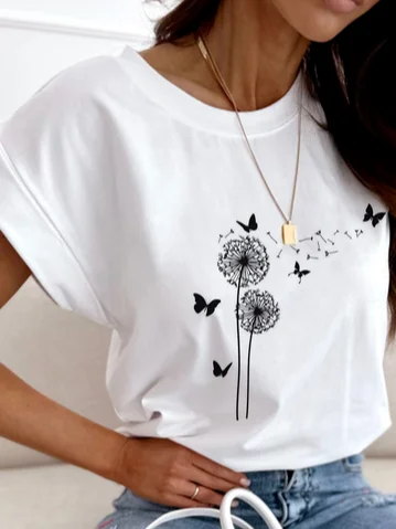 Casual Dandelion Crew Neck T-Shirt