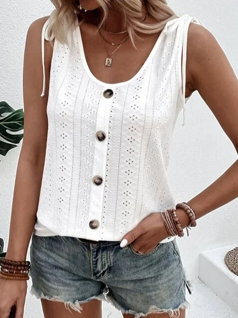 Casual Loose Plain Crew Neck Tank Top