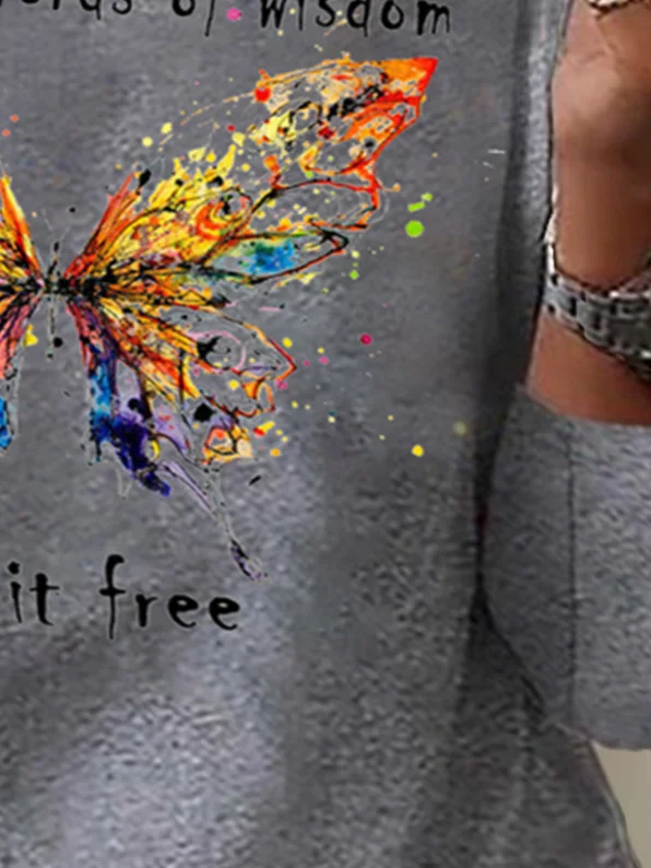 Plus Size Butterfly Long sleeve Loose Casual T-Shirt