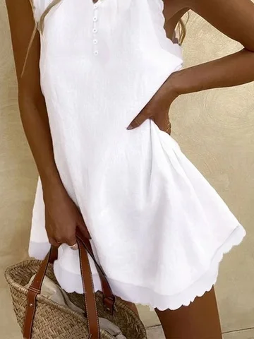 Summer Loose Plain Casual Crew Neck Dress