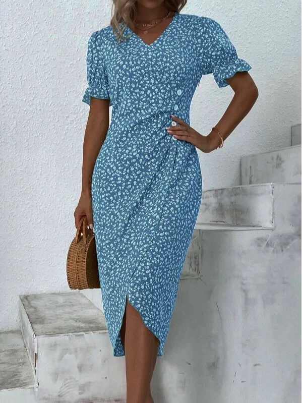 Vacation Floral V Neck Dress