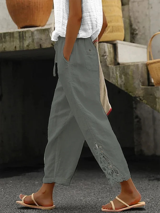 Linen Plain Cotton And Linen Lace Pants