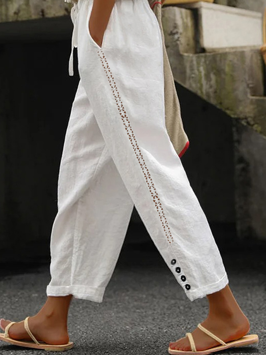 Plain Lace Edge Buckle Casual Pants