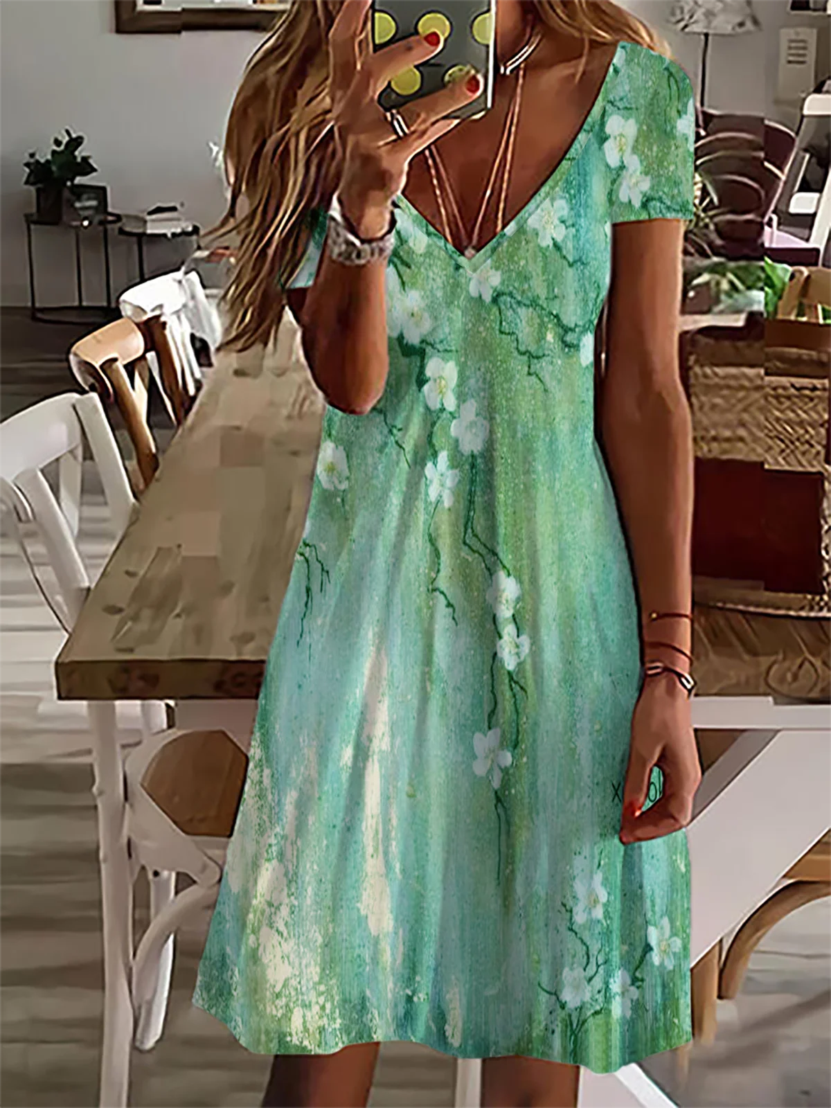 Floral Casual V Neck Short Sleeve Dress