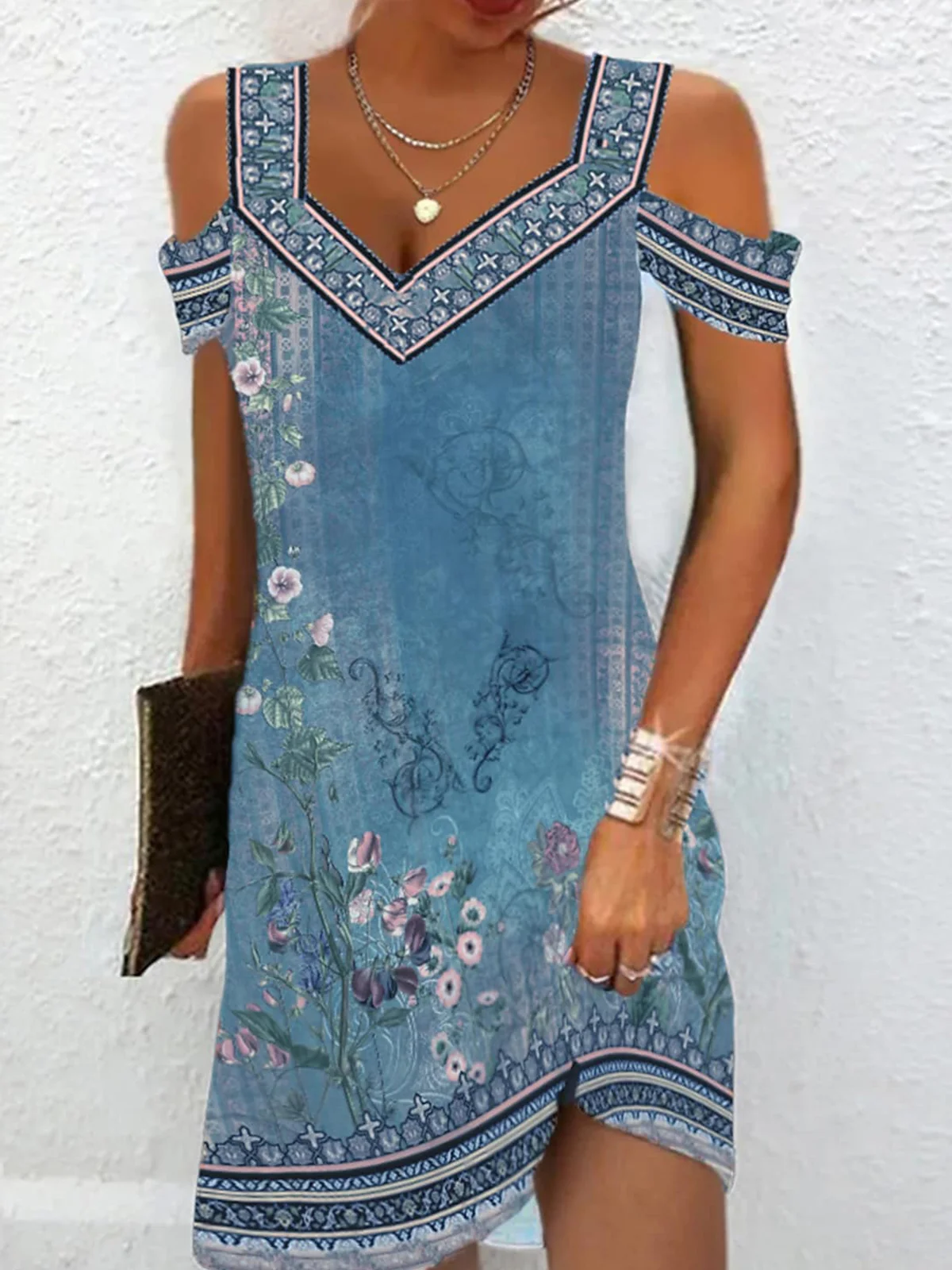 Floral V Neck Loose Casual Dress