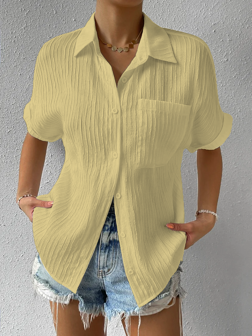 Striped Shirt Collar Casual Buttoned Loose Blouse