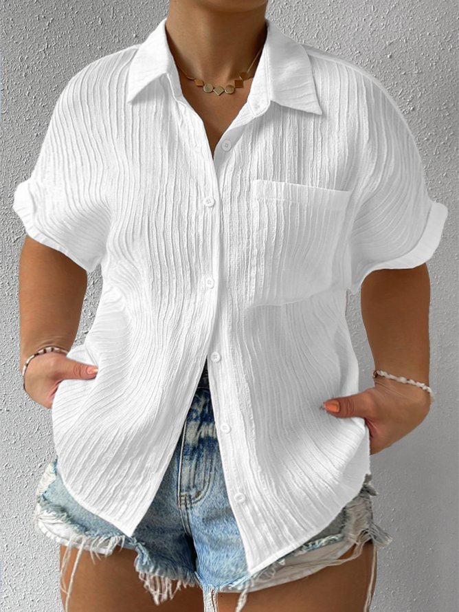 Plus Size Striped Elegant Plain Loose Short Sleeve Blouse