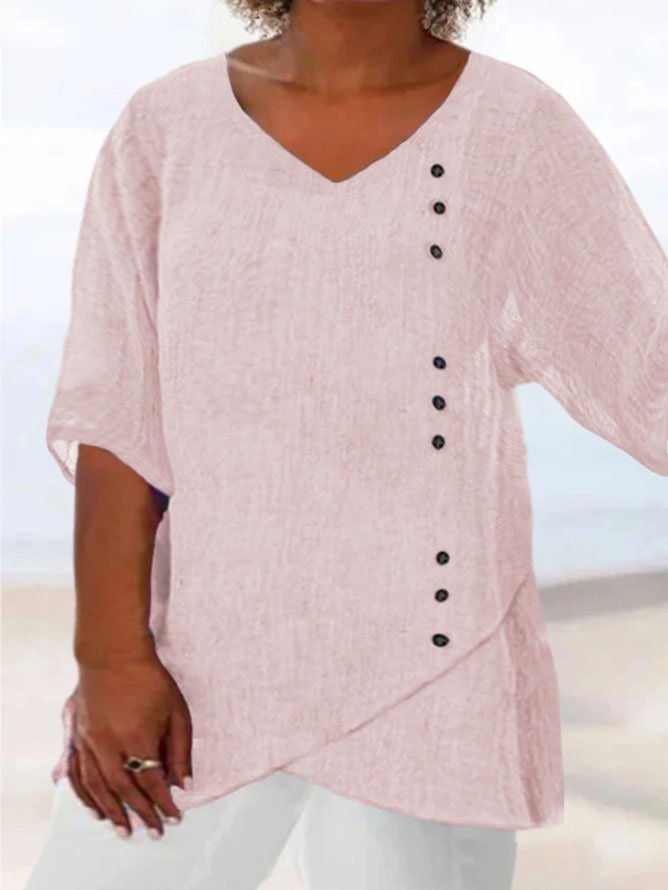 Plus Size Casual Three Quarter V Neck Top