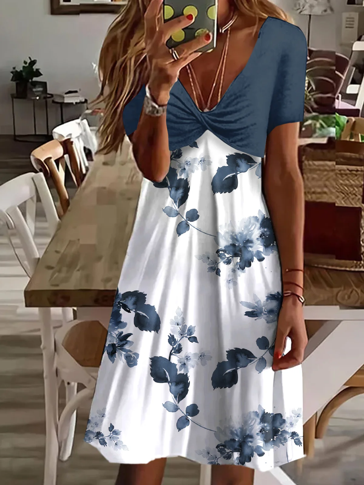 Jersey Casual Floral V Neck Dress