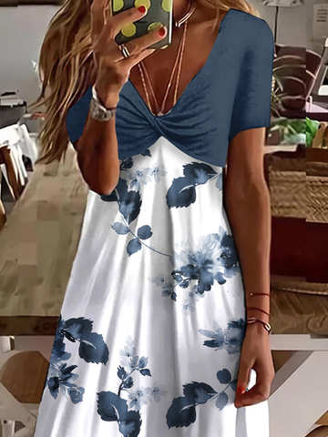 Jersey Casual Floral V Neck Dress