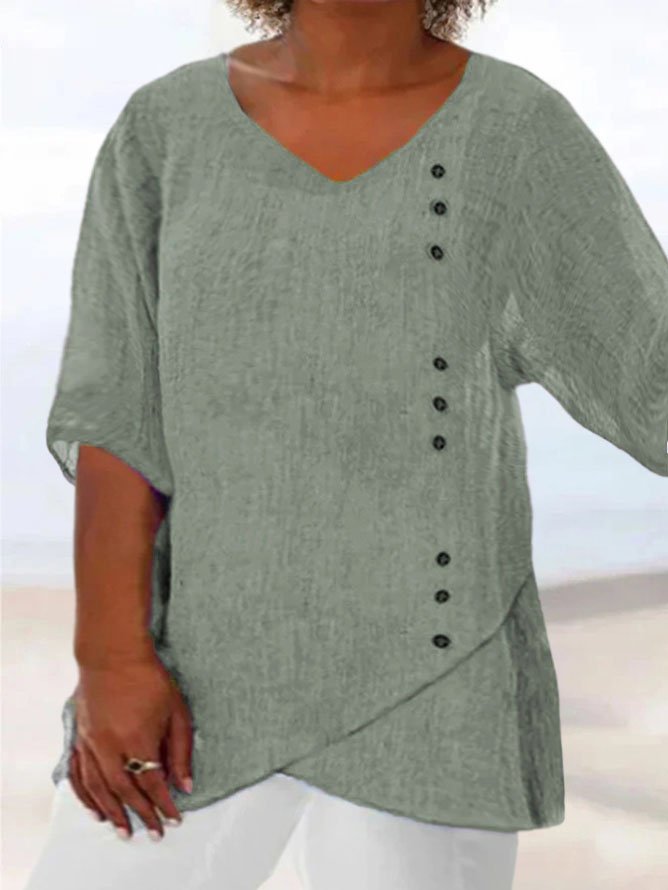 Plus Size Casual Three Quarter V Neck Top