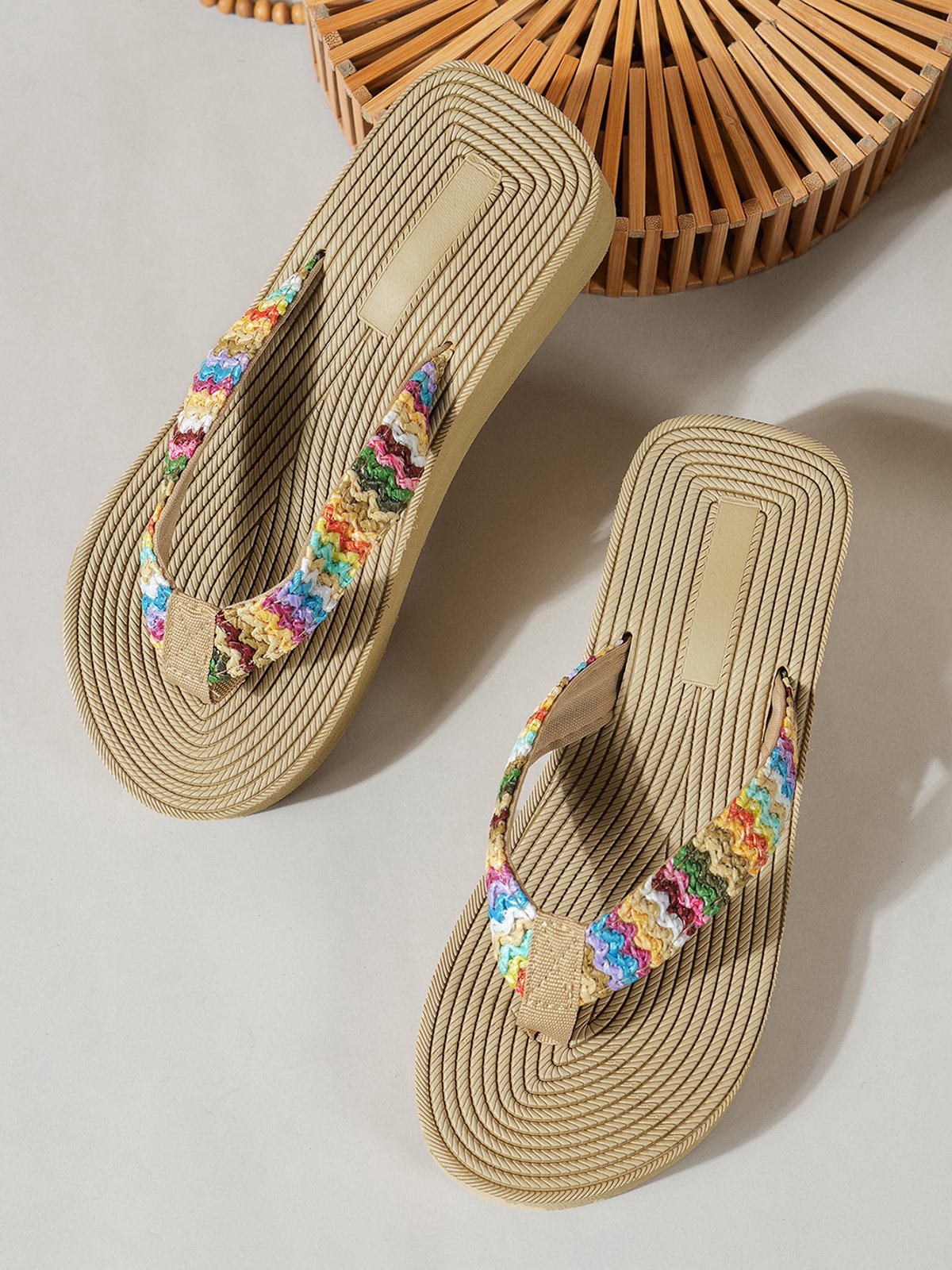 Women Multicolor Braided Beach Flip-Flops